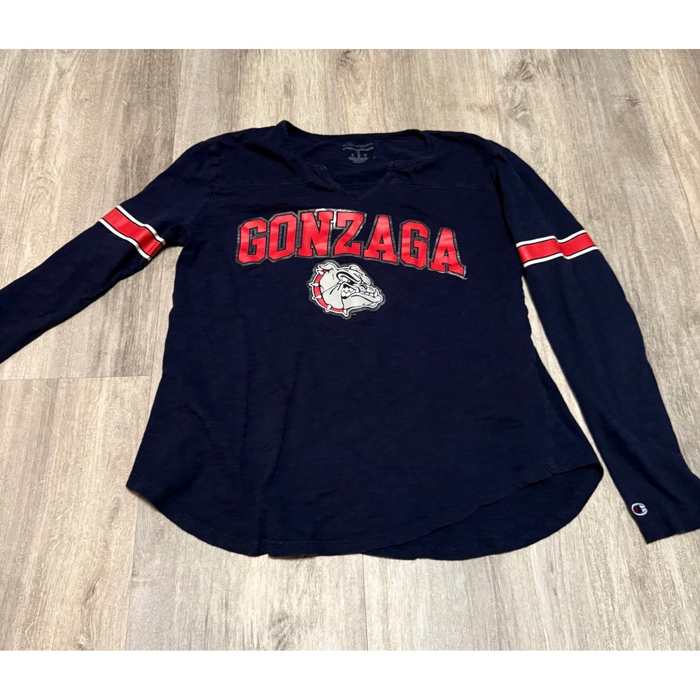 Champion Gonzaga Bulldogs Navy Blue Long Sleeve Graphic‎ Tee Shirt Women Small